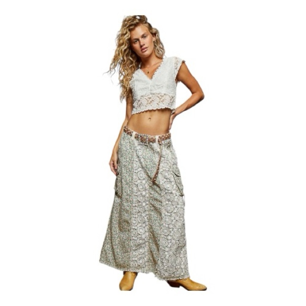 POL. Bohemian Lace Crop Top and Maxi Skirt Set